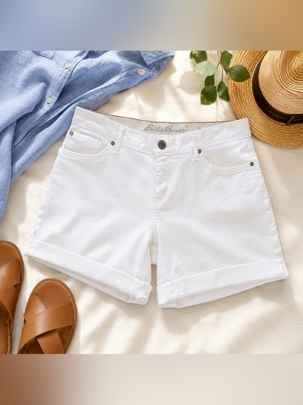 Eddie Bauer White Boyfriend Denim Shorts Size 10